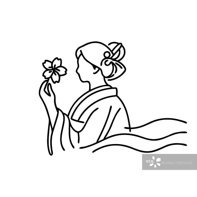 身穿传统和服的女性优雅地持着一把图片素材