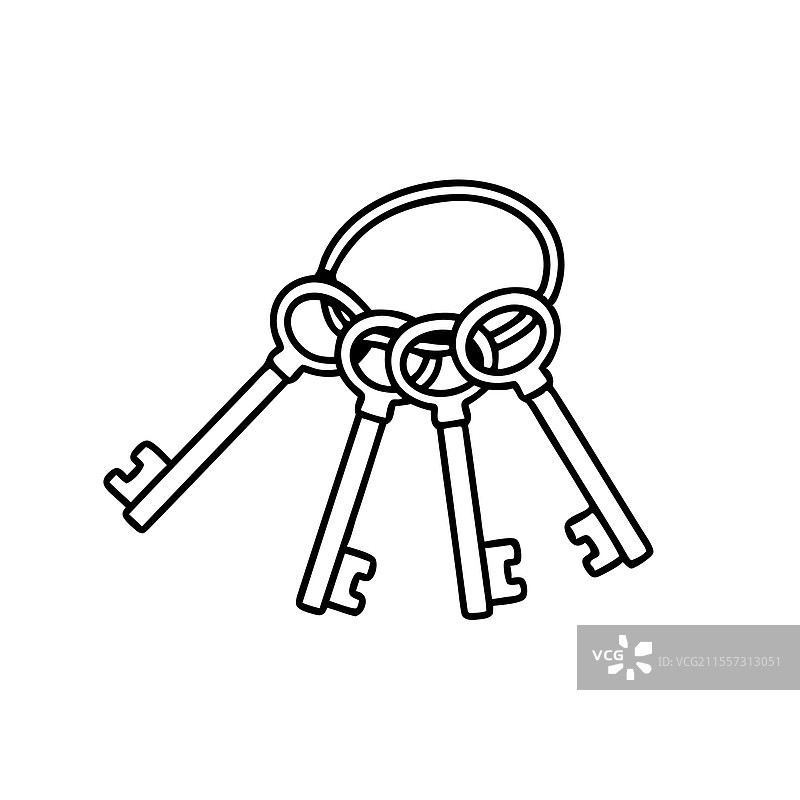 钥匙圈上的钥匙手绘线条艺术图片素材