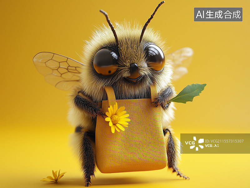 【AI数字艺术】一只拟人的小蜜蜂提着手提袋图片素材