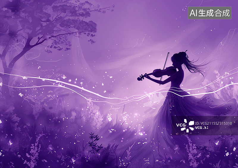 【AI数字艺术】一个女生正在拉小提琴剪影插画图片素材