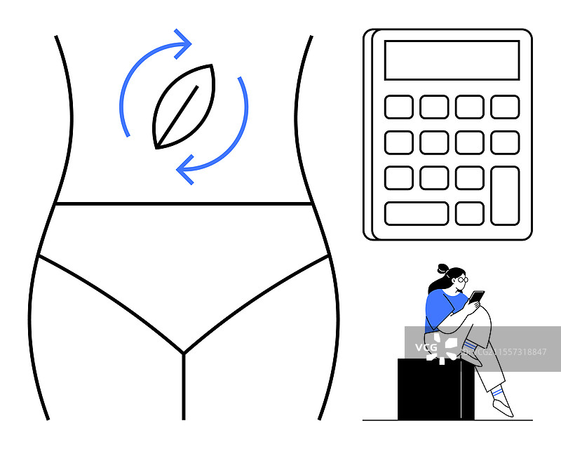 女性形象与箭头围绕的叶子计算器图片素材