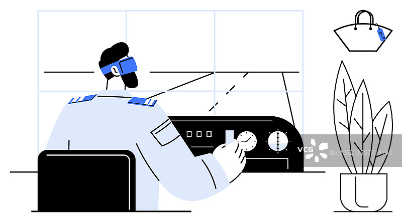 航空公司飞行员在驾驶舱操作控制装置时图片素材