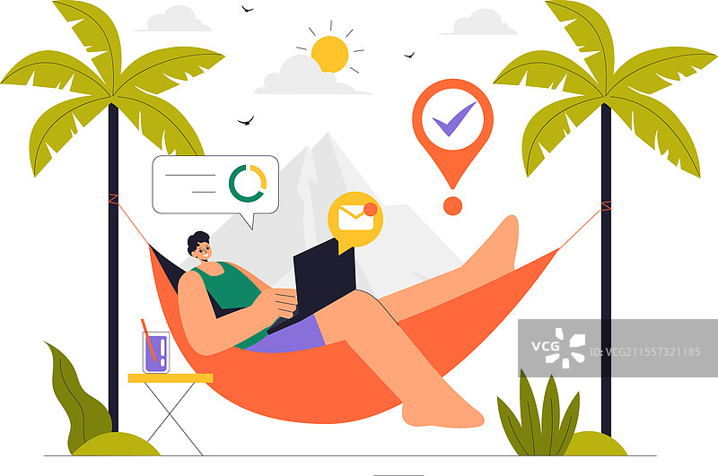 数字游牧生活方式，展示人们在工作图片素材