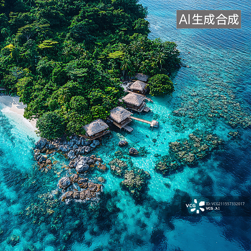 【AI数字艺术】航拍热带岛屿度假村图片素材