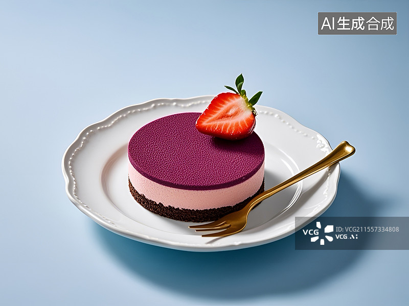 【AI数字艺术】草莓慕斯蛋糕图片素材