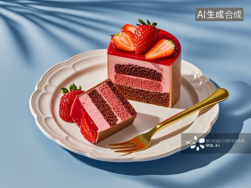 【AI数字艺术】草莓慕斯蛋糕图片素材