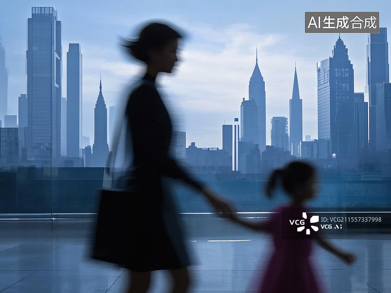 【AI数字艺术】模糊剪影母女两人图片素材