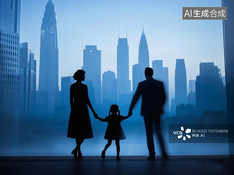 【AI数字艺术】模糊剪影一家人图片素材