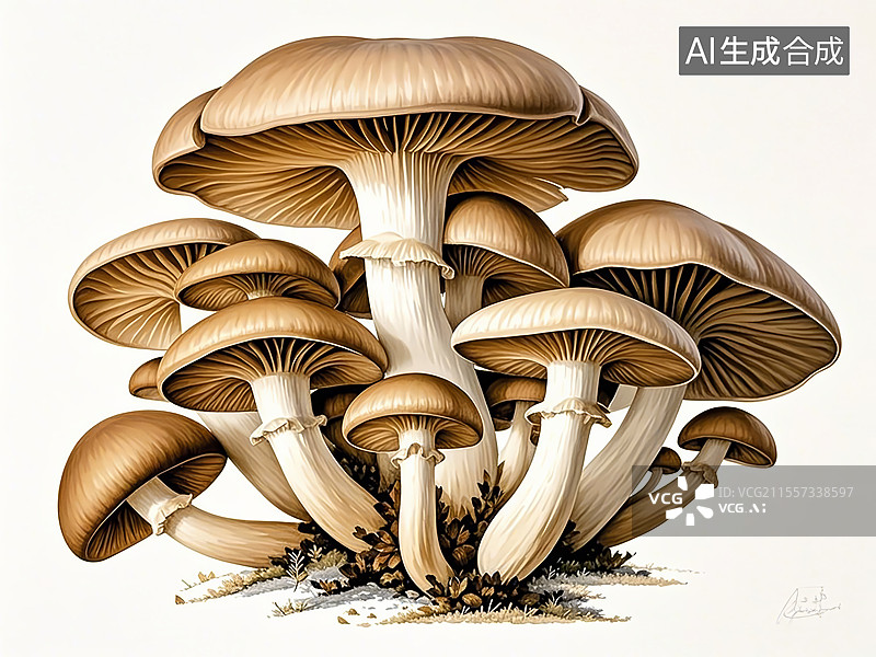 【AI数字艺术】平菇食材食物手绘插画图片素材