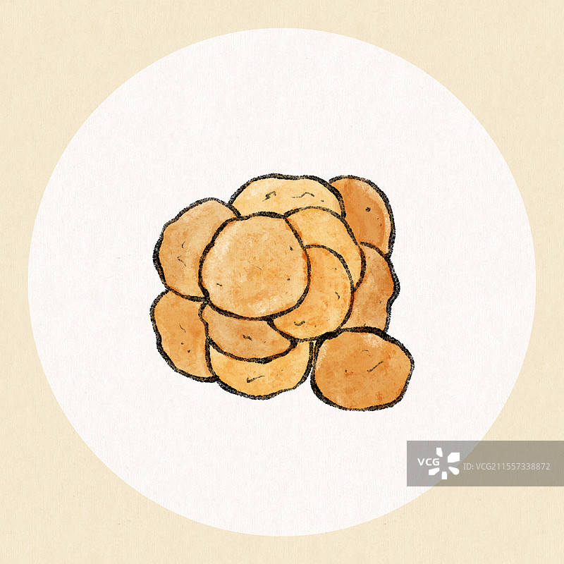 澳门美食国风插画-金钱饼图片素材