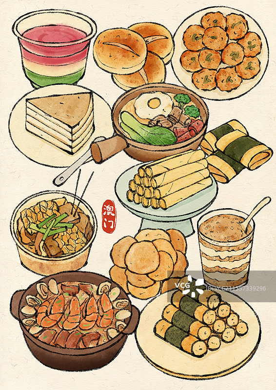 澳门美食插画图片素材