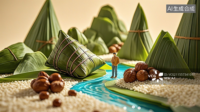 【AI数字艺术】粽子微缩景观场景图片素材