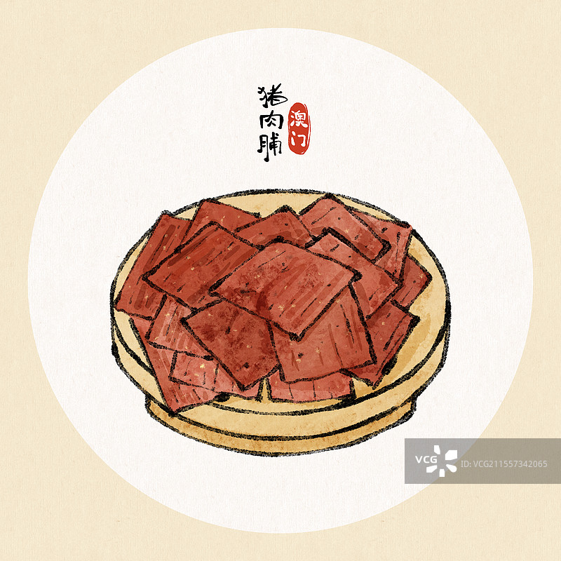澳门美食国风插画-猪肉脯图片素材