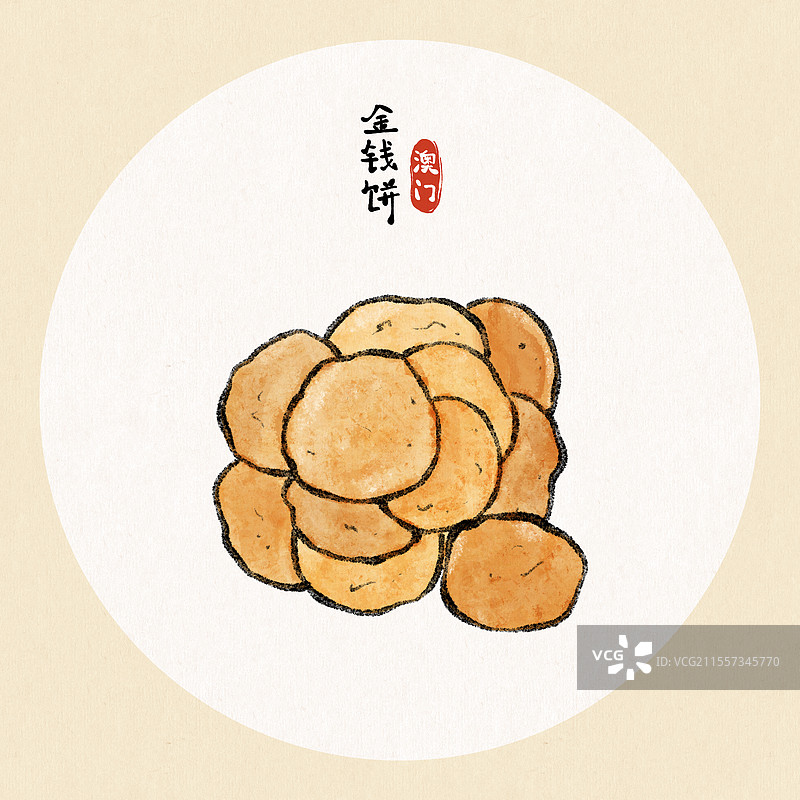 澳门美食国风插画-金钱饼图片素材