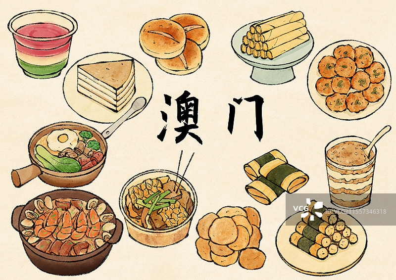 澳门美食插画图片素材
