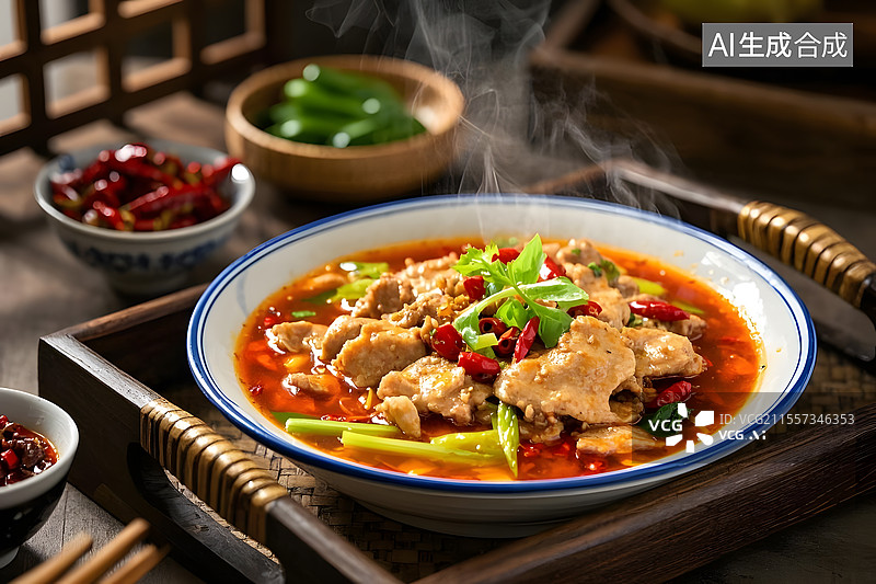 【AI数字艺术】麻辣鲜香的水煮肉片图片素材
