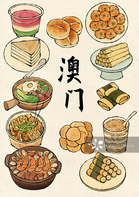 澳门美食插画图片素材
