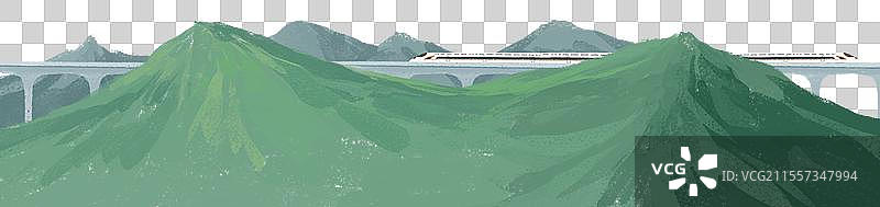 春天节气插画新农村田地大场景俯瞰图高铁高山元素图片素材