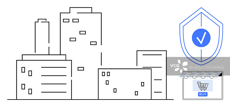 城市天际线与盾牌和购物车图片素材