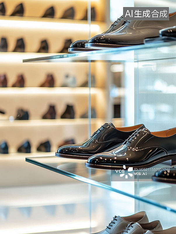 【AI数字艺术】鞋店里时尚皮鞋的橱窗展示图片素材