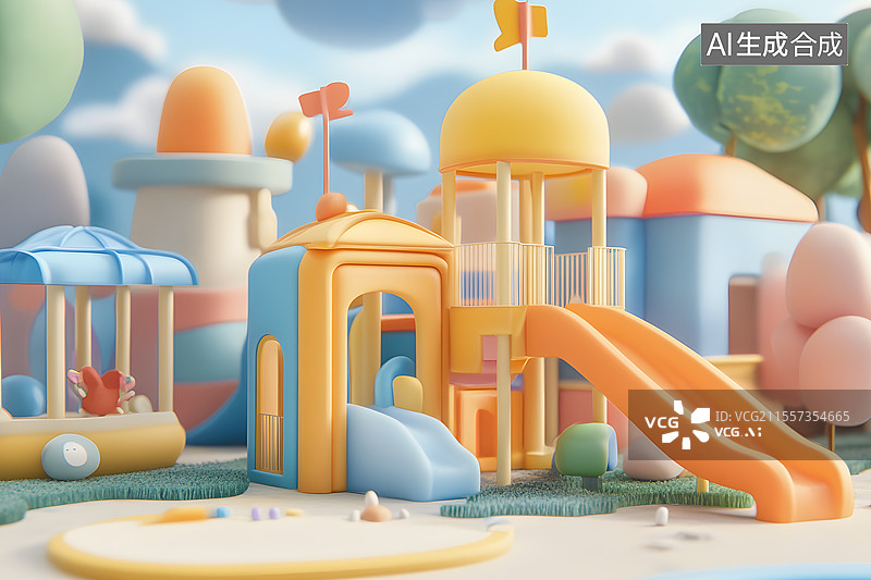 【AI数字艺术】3D卡通儿童乐园图片素材