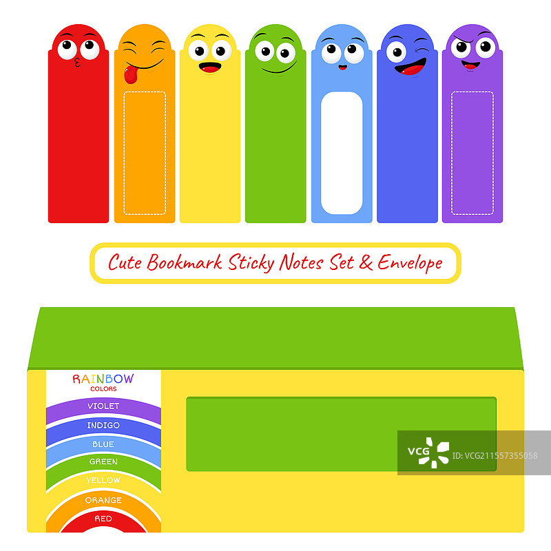 彩虹书签便签纸套装和信封图片素材