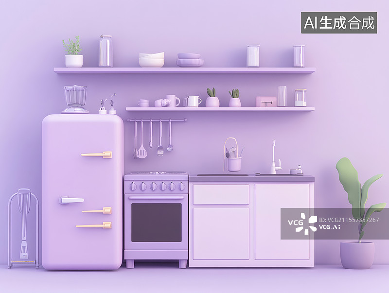 【AI数字艺术】紫色厨房家电与装饰图片素材