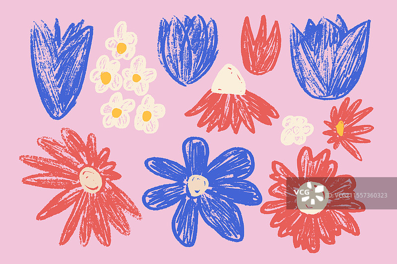 春天的花蕾：郁金香、雏菊和洋甘菊图片素材