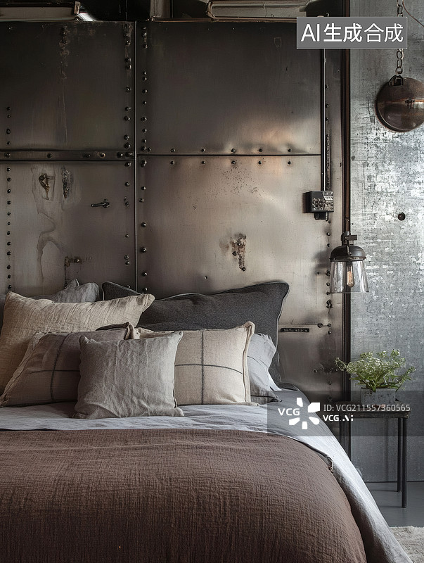 【AI数字艺术】工业风格卧室一角图片素材