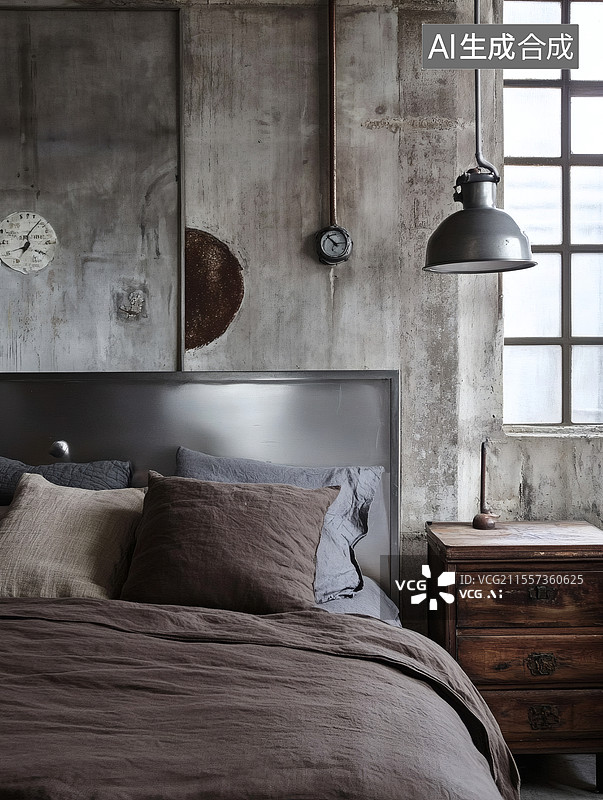 【AI数字艺术】工业风格卧室一角图片素材