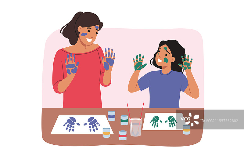 母女共同绘画的创意休闲时光图片素材
