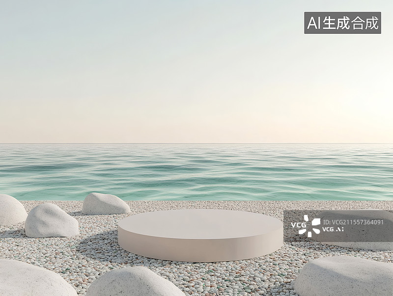 【AI数字艺术】海边的展示台图片素材