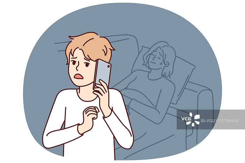 慌乱的男孩拨打911并向医生描述症状图片素材