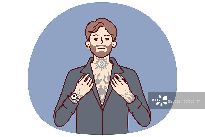 有纹身的时髦男士，脸上留着胡须图片素材