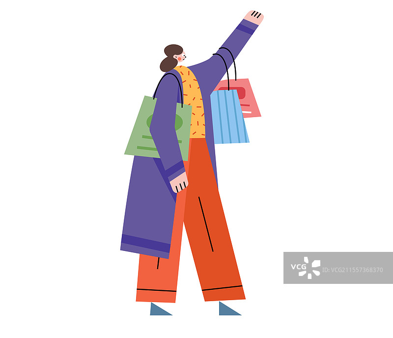 白色背景拿购物袋女生逛街招手打车打招呼商场狂欢节图片素材