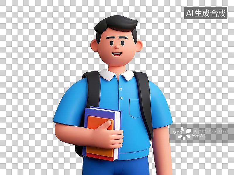 【AI数字艺术】3d学生背书包持书图图片素材