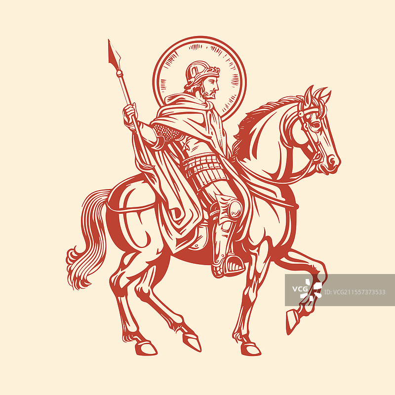 一位穿着盔甲的中世纪骑士，可能是圣乔治。图片素材