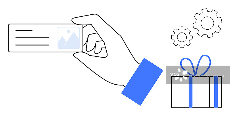 手握身份证、礼品盒和齿轮图片素材