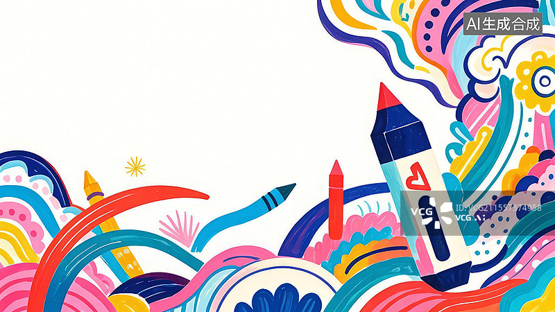【AI数字艺术】2D卡通右下-画笔-画具高清-文具画具类壁纸背景-手绘背景图片素材