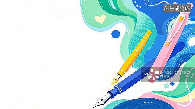 【AI数字艺术】2D卡通右侧-画笔-画具高清-文具画具类壁纸背景-手绘背景图片素材