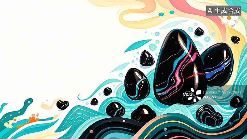 【AI数字艺术】2D卡通居右-矿物宝石类壁纸-手绘扁平化背景高清-黑曜石 - 黑色玻璃质图片素材