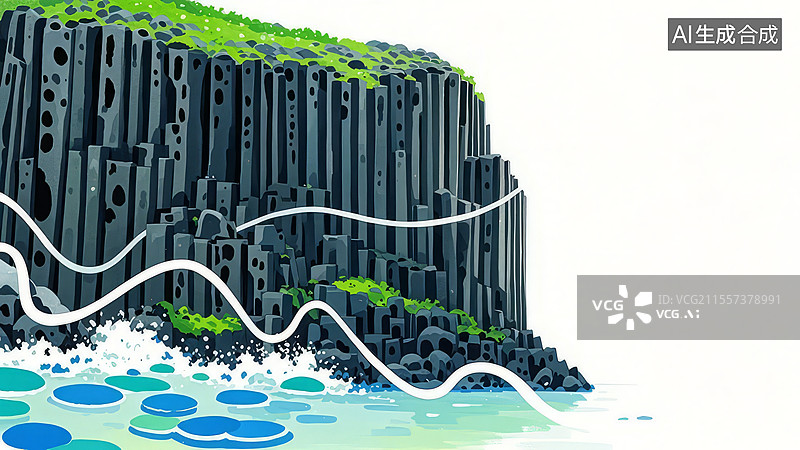 【AI数字艺术】2D卡通居左-矿物宝石类壁纸-手绘扁平化背景高清-玄武岩图片素材