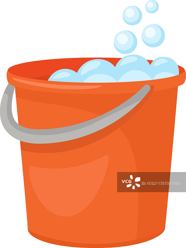 装满肥皂水的橙色桶正在产生泡沫图片素材