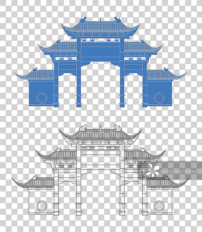 城市地标建筑剪影剪纸风格线条矢量插画—镇江宝华山国家森林公园图片素材