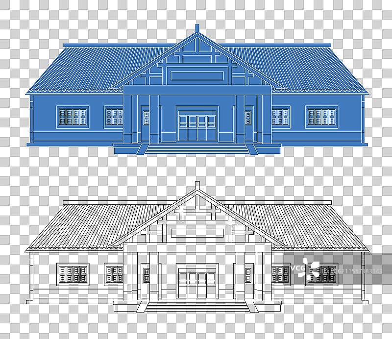 城市地标建筑剪影剪纸风格线条矢量插画—中国镇江醋文化博物馆图片素材