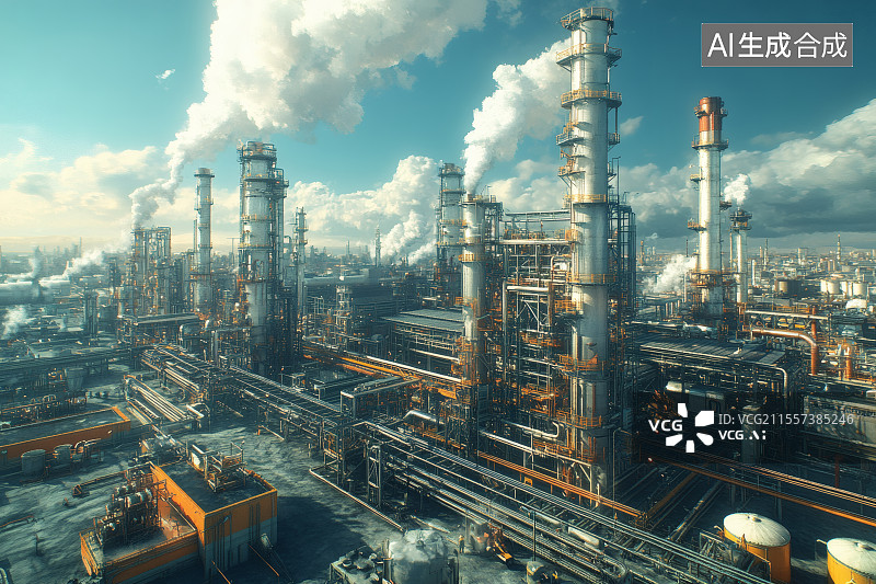 【AI数字艺术】现代化炼油厂，化工厂，环境污染图片素材