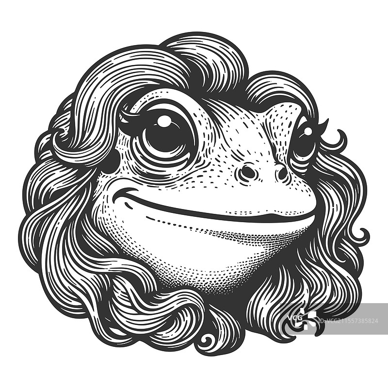 超现实的青蛙，拥有迷人的卷发图片素材