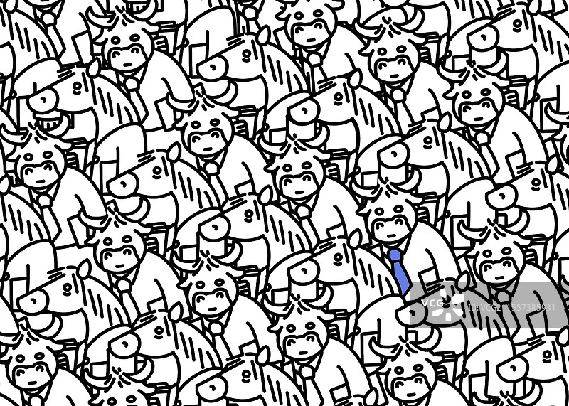 牛马打工人线条装饰画背景黑白图片素材