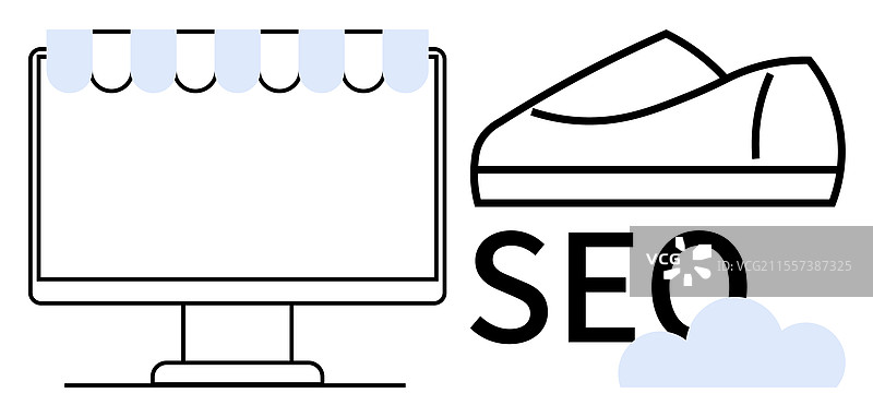 电子商务SEO概念与电脑显示器和鞋子图片素材
