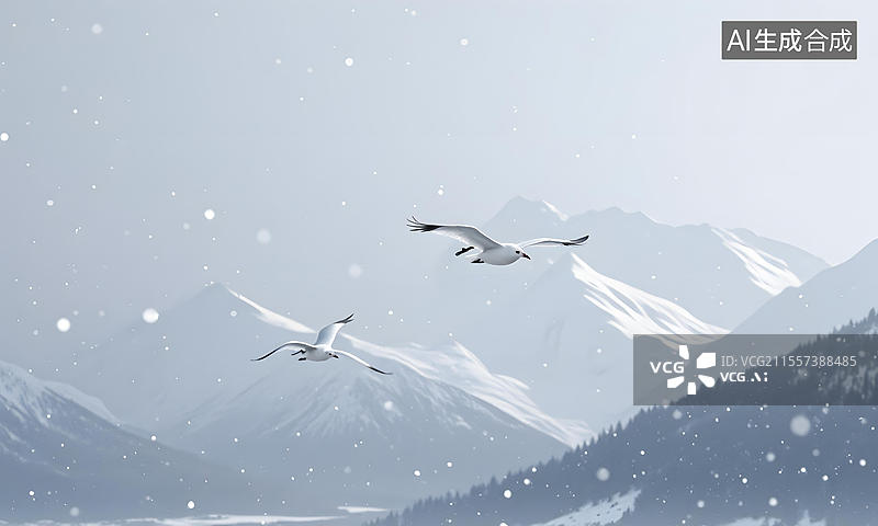 【AI数字艺术】寒山飞雪白鹭引颈图片素材